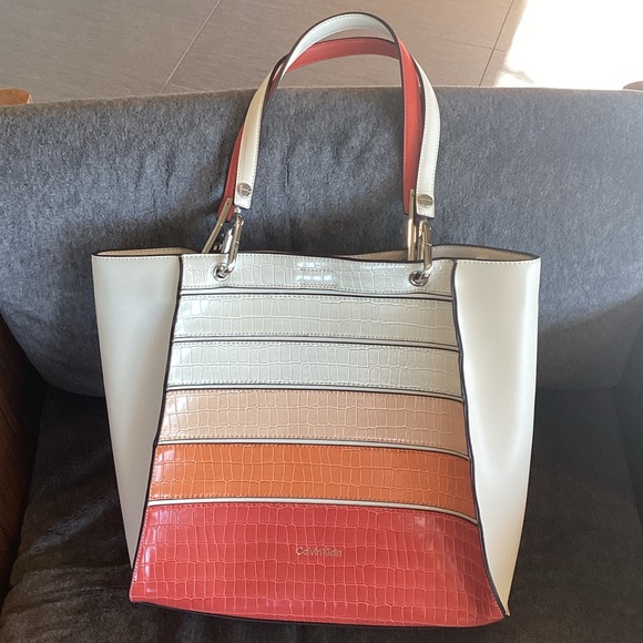 Calvin Klein Sunset Multicolor Striped Tote Bag - Picture 1 of 6